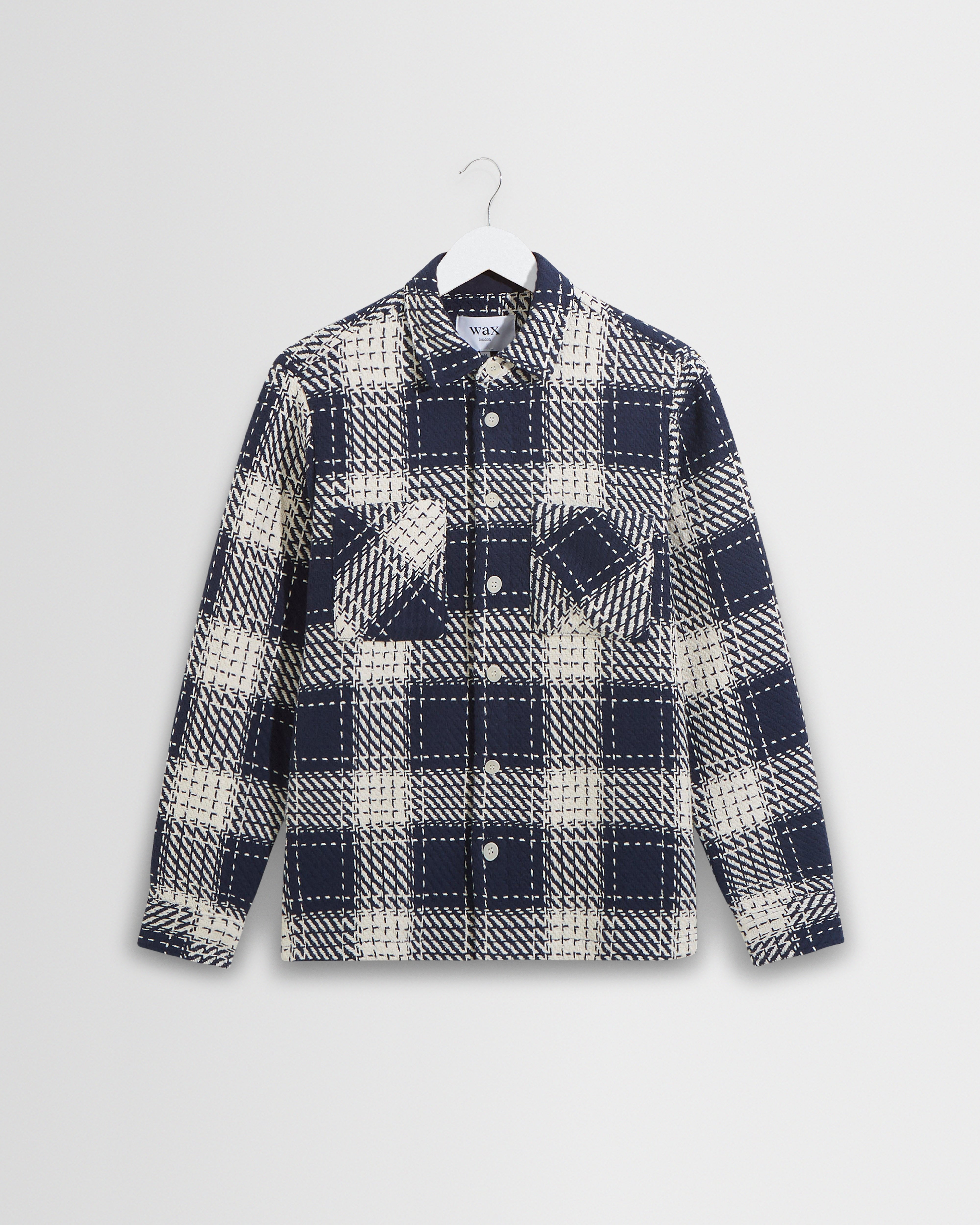ワックスロンドン Whiting BEATNIK オーバーシャツ Men's Navy Marine Beatnik Overshirt | Wax London