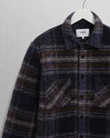 wax london men's Whiting - Navy Wool Blend Check Overshirt