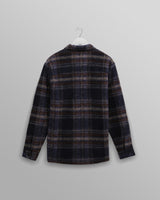 wax london men's Whiting - Navy Wool Blend Check Overshirt