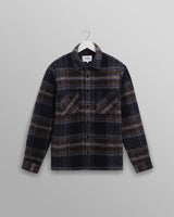 wax london men's Whiting - Navy Wool Blend Check Overshirt