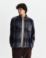 wax london men's Whiting - Navy Wool Check Overshirt
