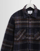wax london men's Whiting - Navy Wool Check Overshirt
