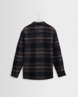 wax london men's Whiting - Navy Wool Check Overshirt