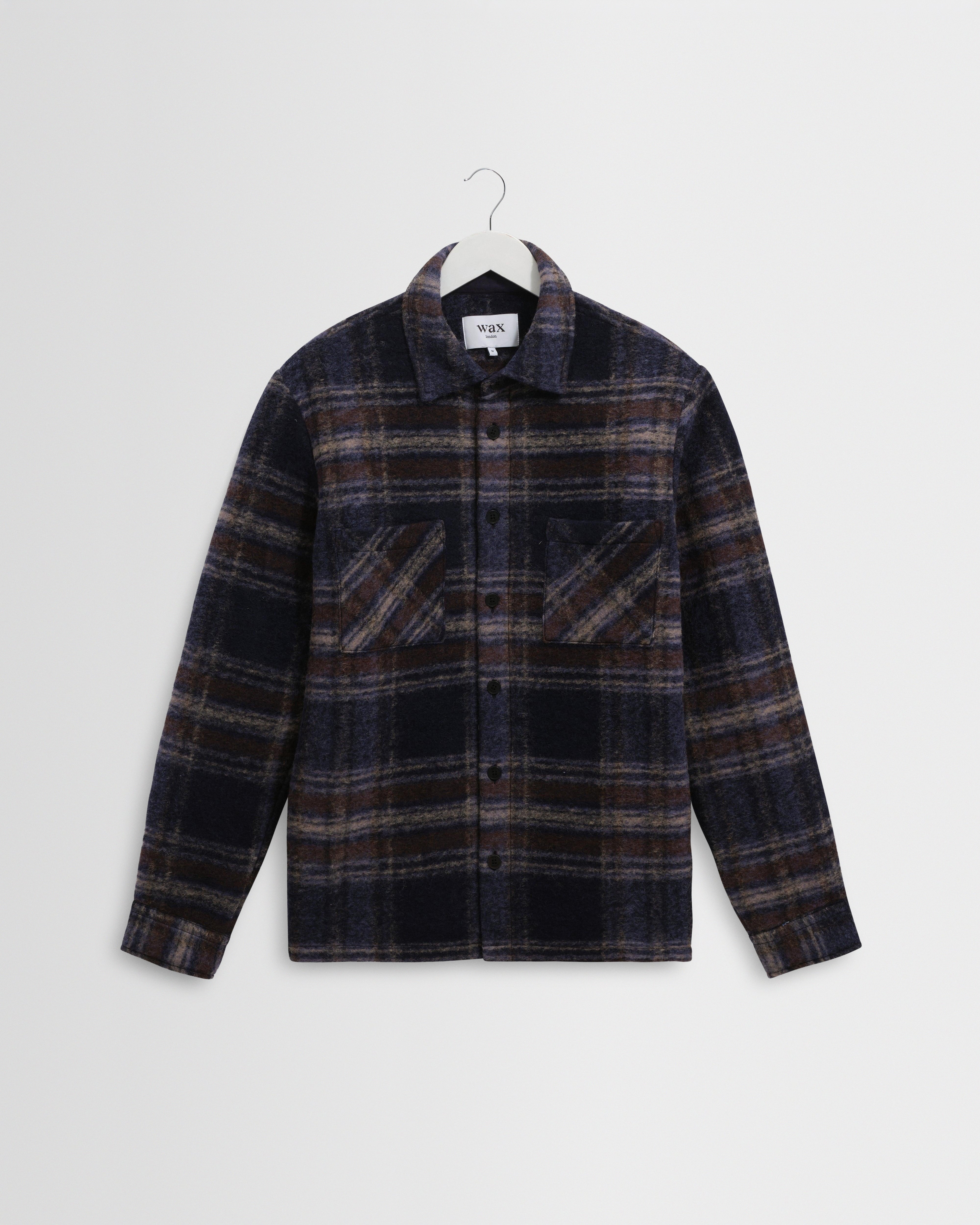 Men's Navy Wool Blend Check Overshirt | Wax London