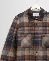 wax london men's Whiting - Oatmeal And Multicolour Check Wool Blend Overshirt