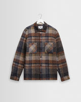 wax london men's Whiting - Oatmeal And Multicolour Check Wool Blend Overshirt