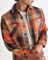 wax london men's Whiting - Orange Pike Check Overshirt