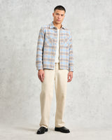 wax london men's Whiting - Pale Blue Earl Check Overshirt
