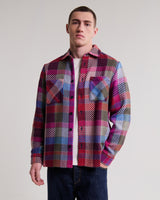 wax london men's Whiting - Pink And Multicolour Pike Check Overshirt