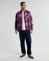 wax london men's Whiting - Pink And Multicolour Pike Check Overshirt