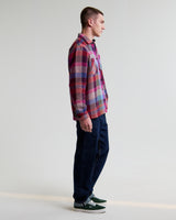 wax london men's Whiting - Pink And Multicolour Pike Check Overshirt