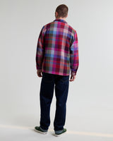 wax london men's Whiting - Pink And Multicolour Pike Check Overshirt