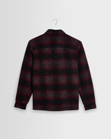 wax london men's Whiting - Red And Black Elm Wool Blend Check Overshirt