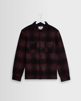 wax london men's Whiting - Red And Black Elm Wool Blend Check Overshirt