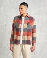 wax london men's Whiting - Red And Multicolour Block Check Overshirt