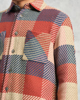 wax london men's Whiting - Red And Multicolour Block Check Overshirt