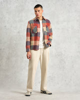 wax london men's Whiting - Red And Multicolour Block Check Overshirt