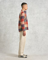 wax london men's Whiting - Red And Multicolour Block Check Overshirt