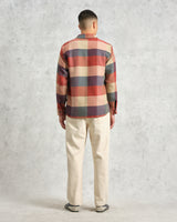 wax london men's Whiting - Red And Multicolour Block Check Overshirt