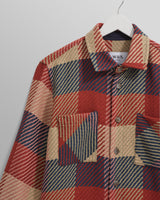 wax london men's Whiting - Red And Multicolour Block Check Overshirt