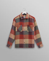 wax london men's Whiting - Red And Multicolour Block Check Overshirt