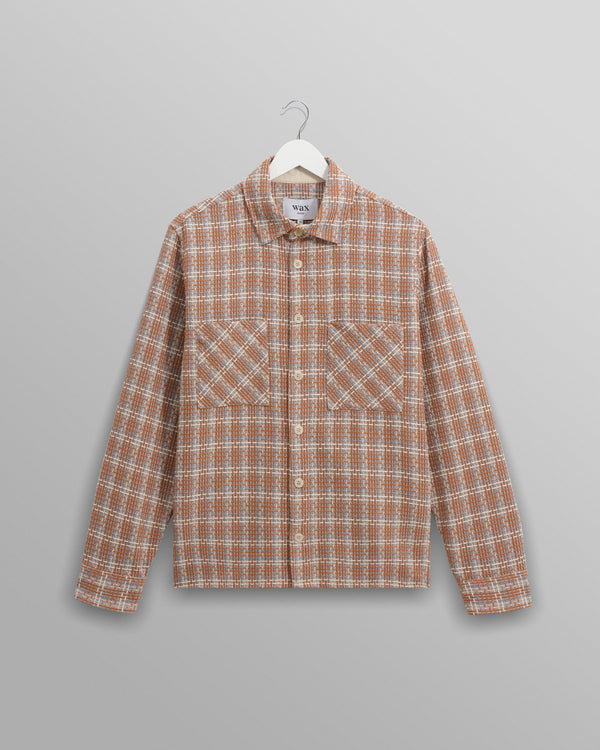 wax london men's Whiting - Tan And Multicolour Ladder Check Overshirt