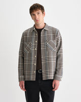 wax london men's Whiting - Taupe And Grey Pip Wool Blend Overshirt