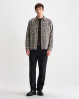 wax london men's Whiting - Taupe And Grey Pip Wool Blend Overshirt