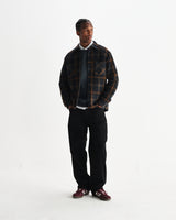 wax london men's Whiting - Teal And Orange Drawn Check Wool Overshirt