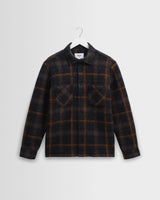 wax london men's Whiting - Teal And Orange Drawn Check Wool Overshirt