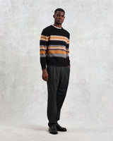 wax london men's Wilde - Black Brush Stripe Wool Jumper