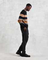 wax london men's Wilde - Black Brush Stripe Wool Jumper