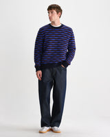 wax london men's Wilde - Blue And Brown Bobble Stripe Crew Jumper