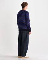 wax london men's Wilde - Blue And Brown Bobble Stripe Crew Jumper