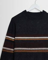 wax london men's Wilde - Charcoal And Brown Bold Stripe Fluffy Wool Crewneck
