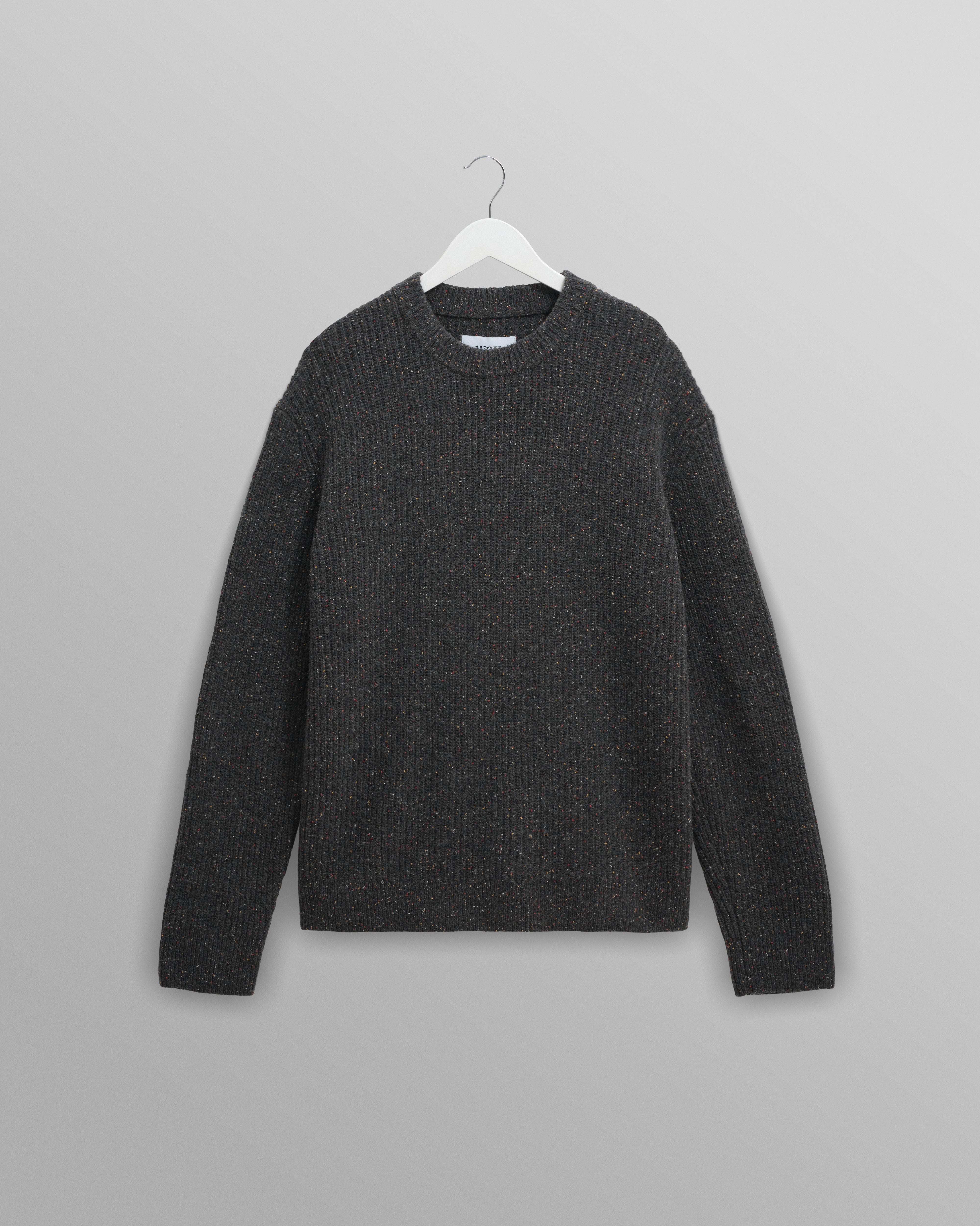 wax london men's Wilde - Charcoal Donegal Wool Crewneck
