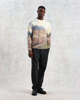 wax london men's Wilde - Natural Landscape Print Wool Jumper