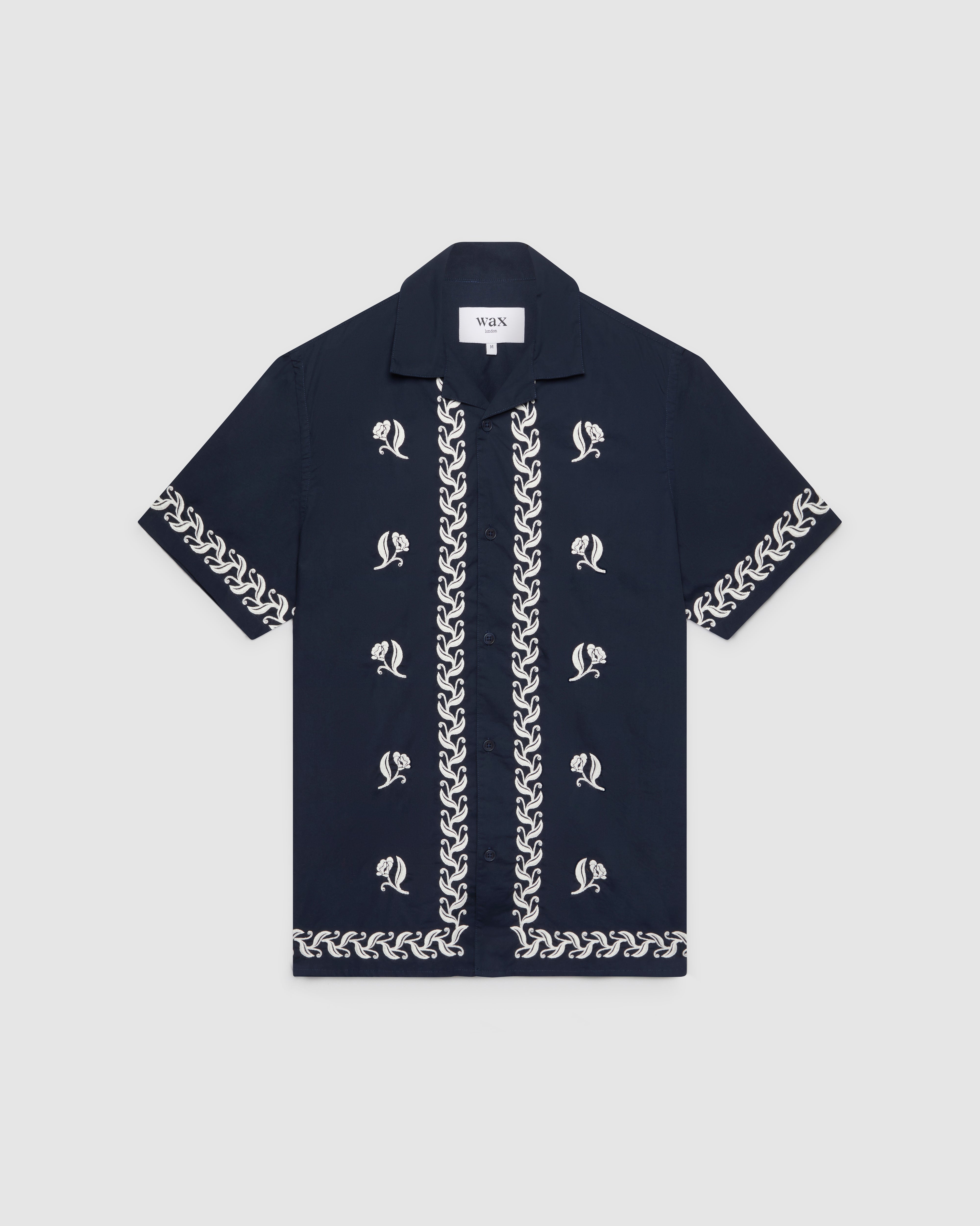 Didcot Shirt Navy Border Embroidery | Wax London