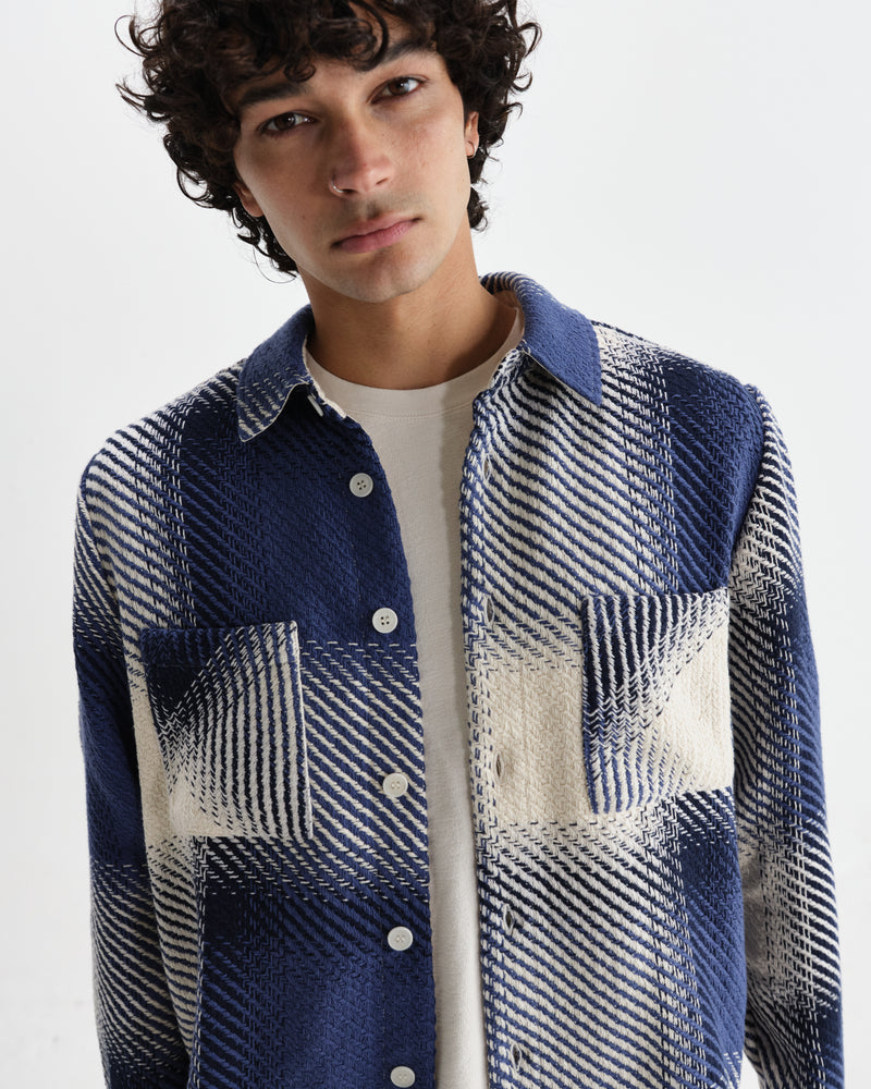 Whiting - Blue And Ecru Shadow Check Overshirt