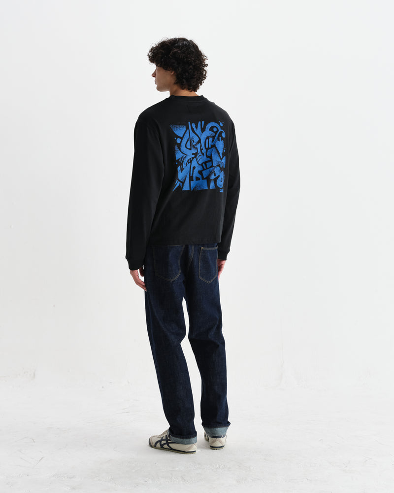 Hayden - Black And Blue 90s Doodle Graphic Cotton T-Shirt