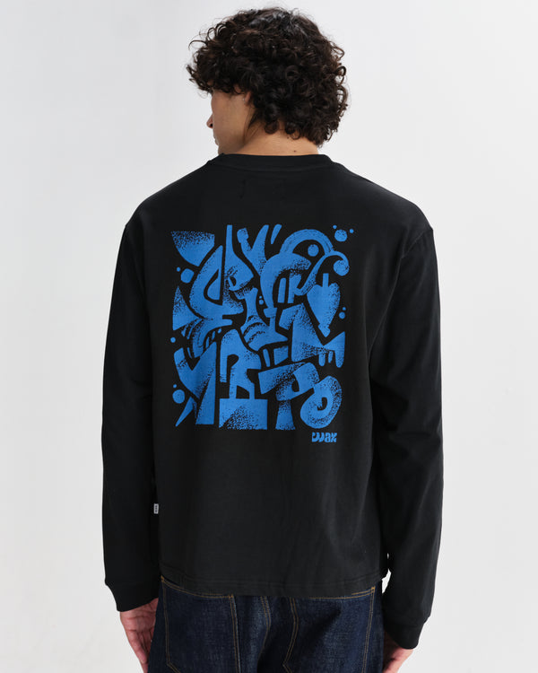 Hayden - Black And Blue 90s Doodle Graphic Cotton T-Shirt