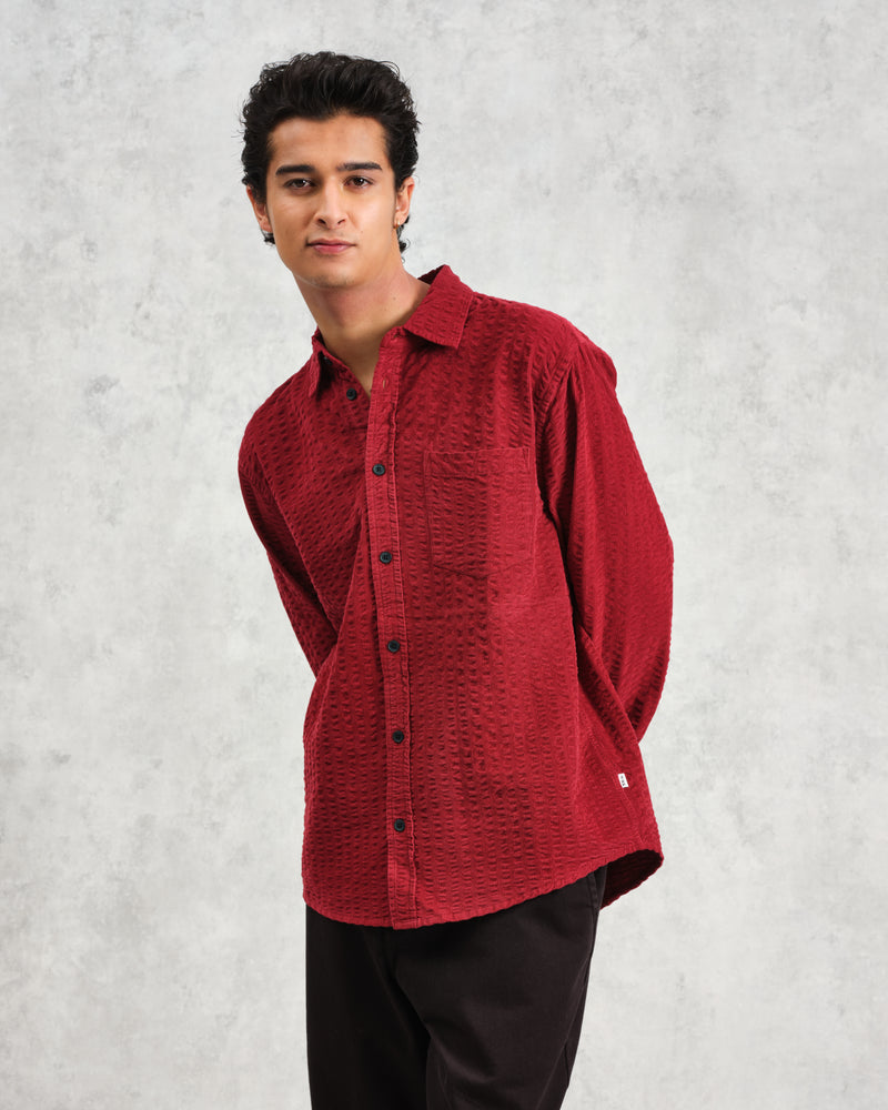 Shelly - Burgundy Seersucker Corduroy Shirt