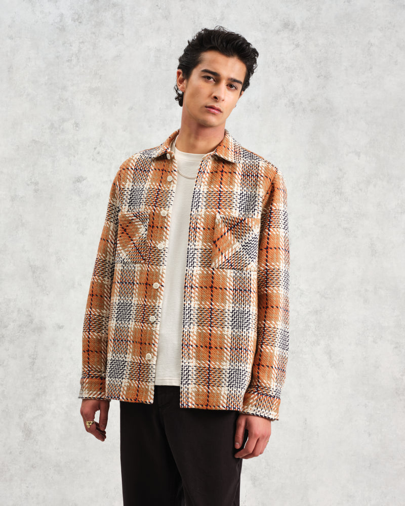 Whiting - Caramel And Ecru Giles Check Overshirt