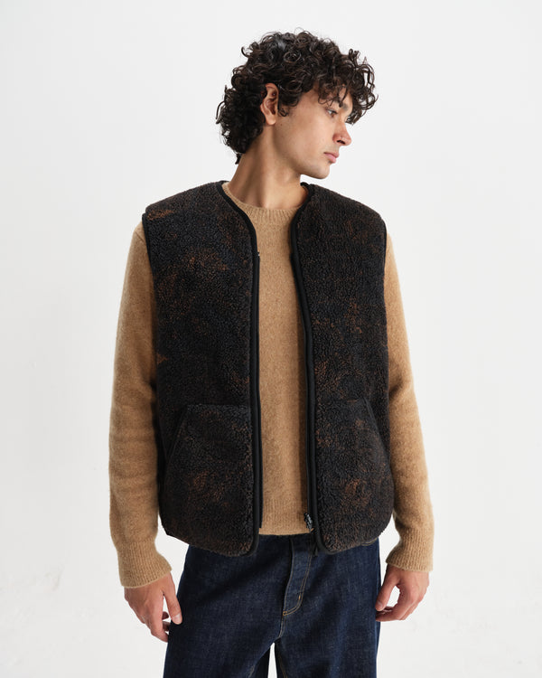 wax london men's Paragon - Black And Brown Reversible Paisley Borg Gilet