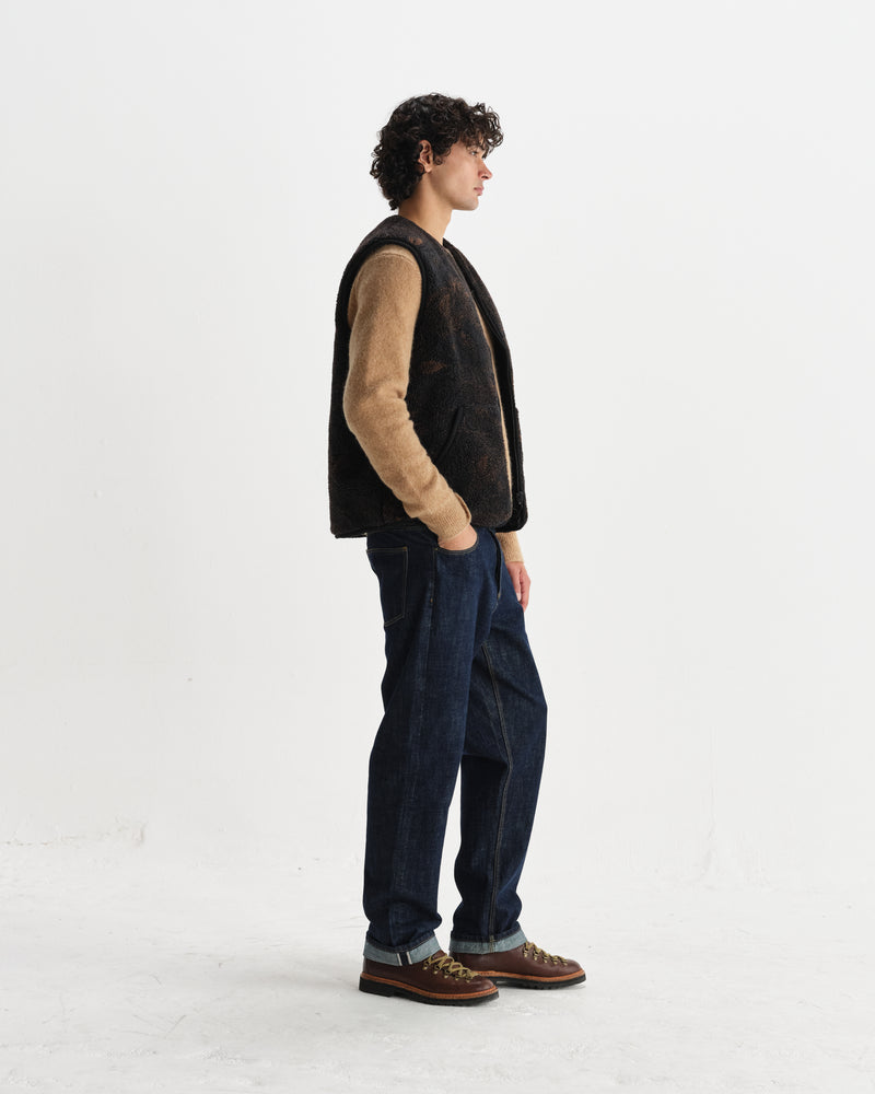 wax london men's Paragon - Black And Brown Reversible Paisley Borg Gilet