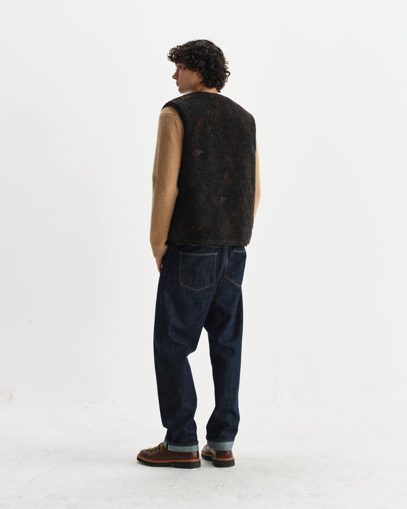 wax london men's Paragon - Black And Brown Reversible Paisley Borg Gilet