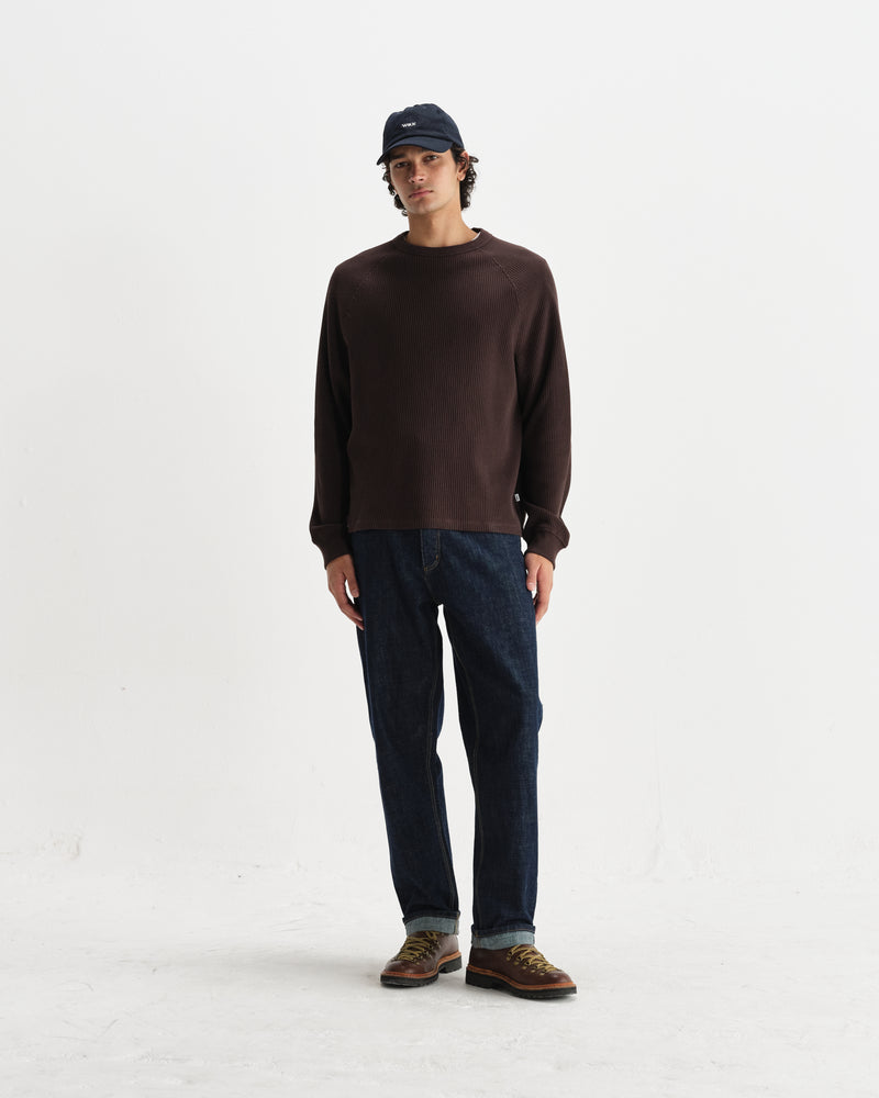 Riley - Dark Brown Structured Waffle Crewneck Jumper