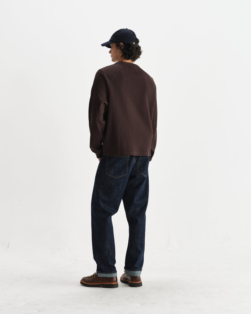 Riley - Dark Brown Structured Waffle Crewneck Jumper