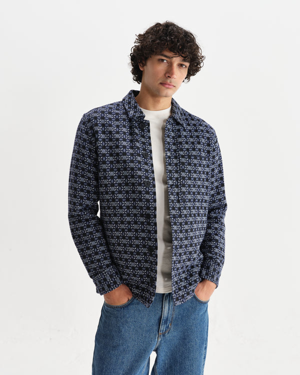 Rockley - Navy Geometric Jacquard Overshirt