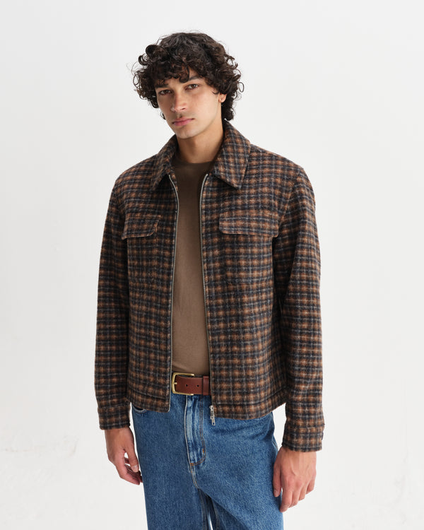 Osier - Navy And Brown Drawn-Check Italian Wool Jacket